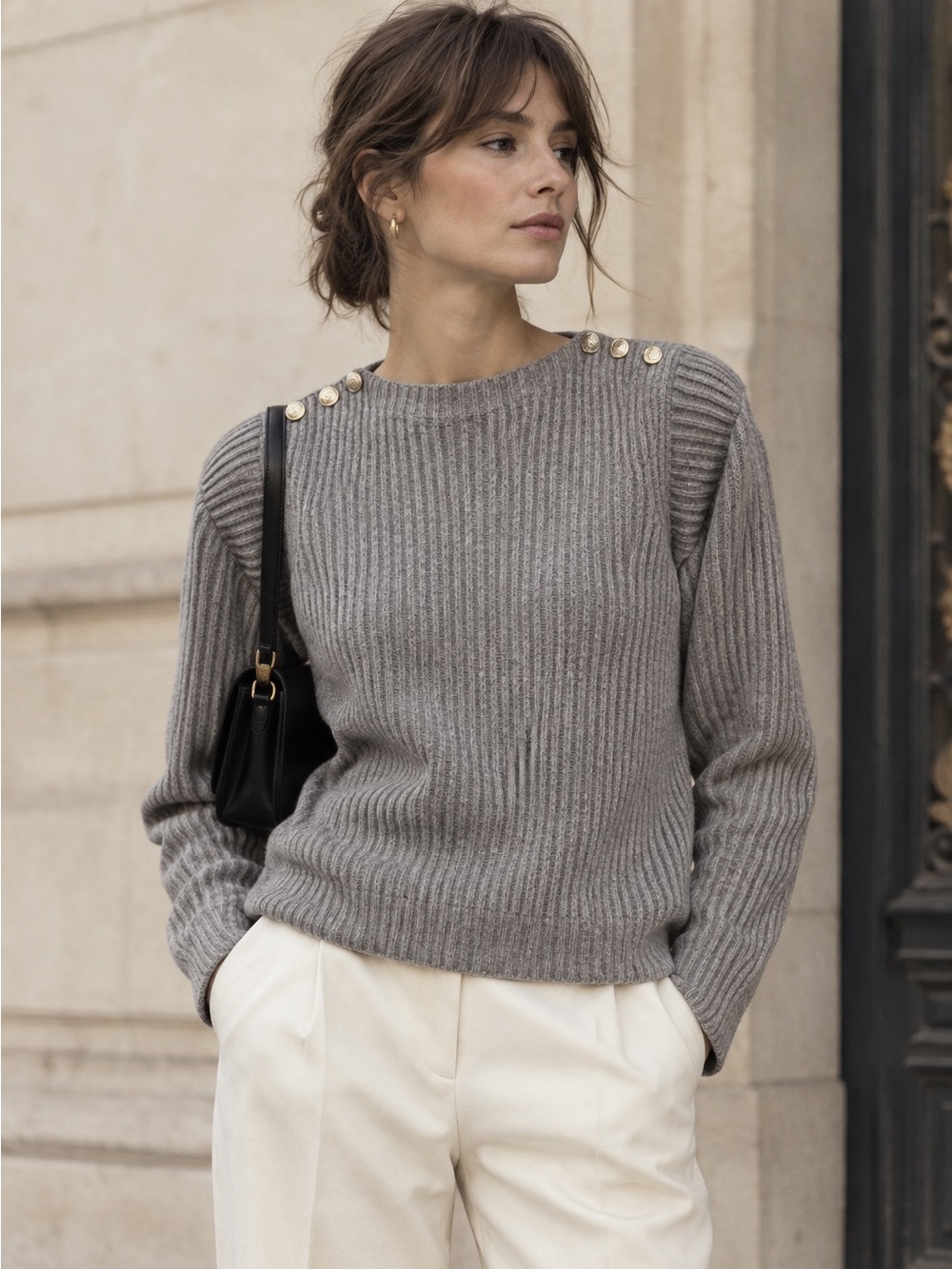 Max Mara Beige Wool Cashmere Ribbed Knit Boat Neck Sweater Quiet Luxury French